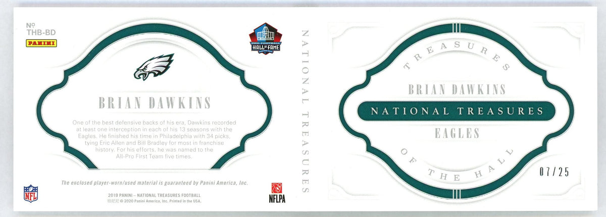 2019 National Treasures #THB-BD Brian Dawkins Treasures of the Hall Player-Worn Patch Booklet /25