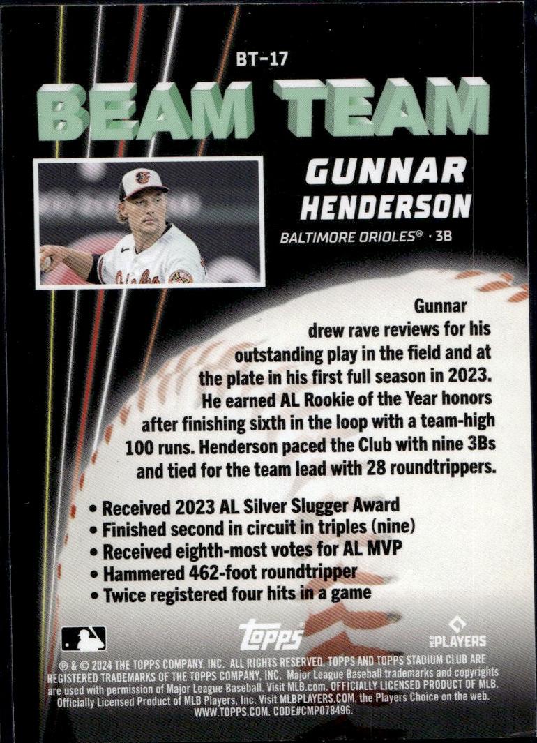 2024 Topps Stadium Club Beam Team Gunnar Henderson #BT-17