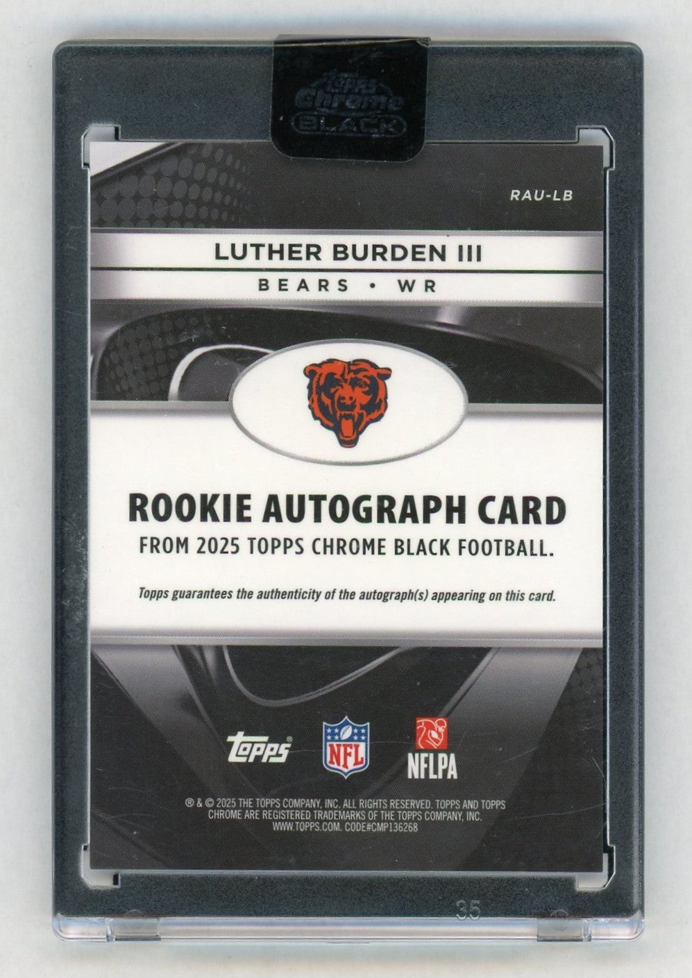 2025 Topps Chrome Black Luther Burden III Rookie RC True Green Auto /99