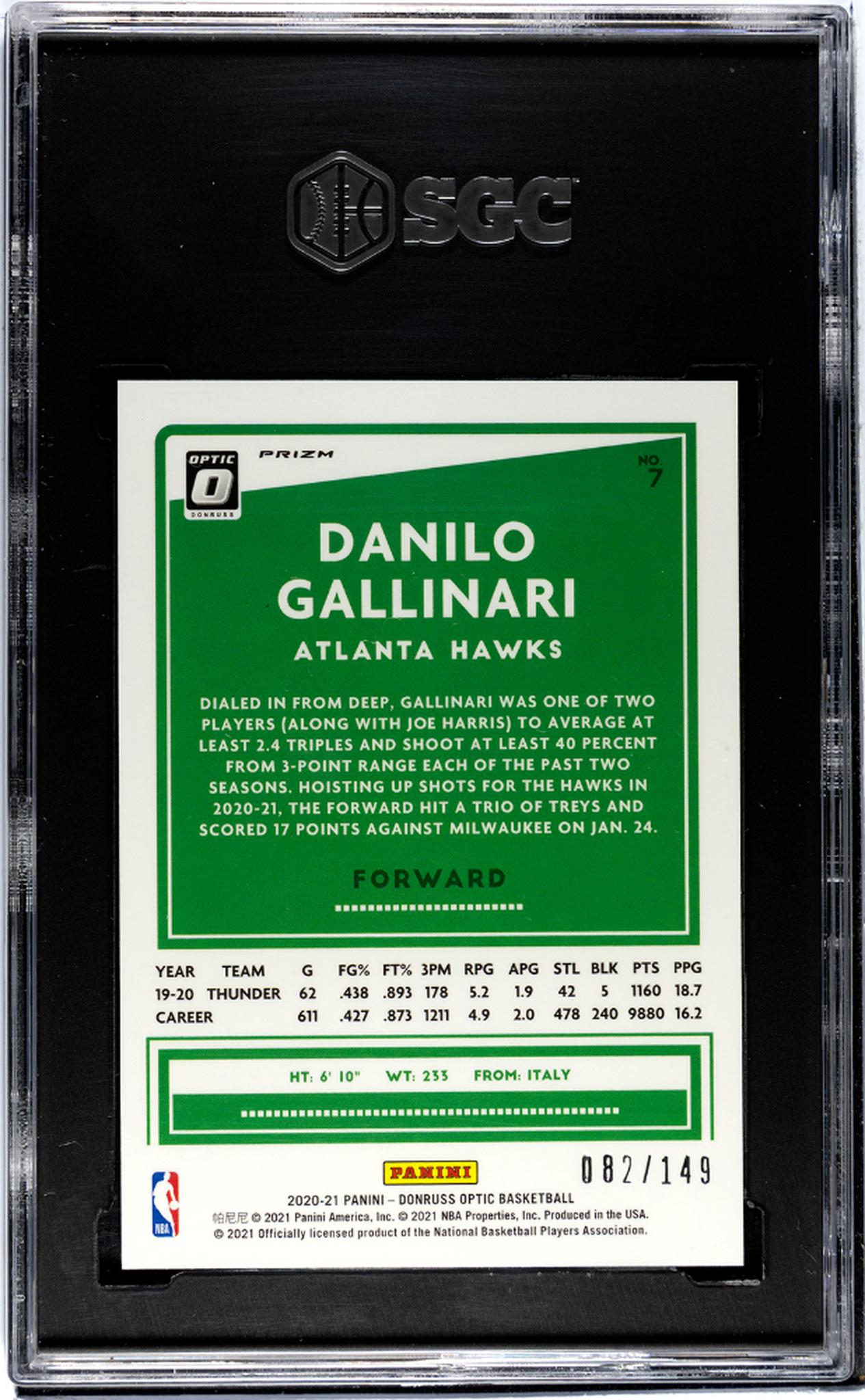 2020-21 Donruss Optic #7 Danilo Gallinari Lime Green Prizm 82/149 SGC 9.5