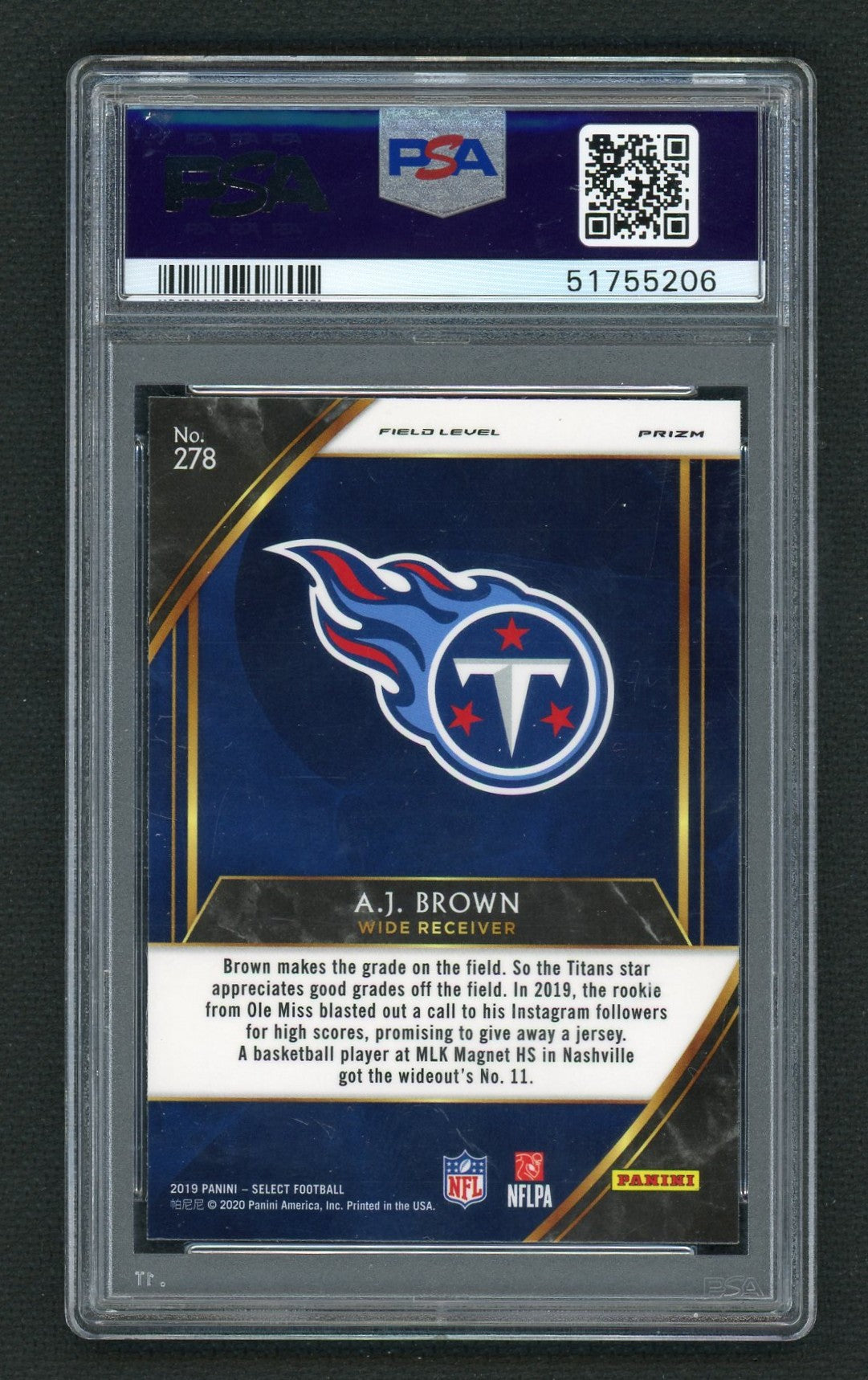 2019 Panini Select Field Level Silver Prizm A.J. Brown #278 PSA 10