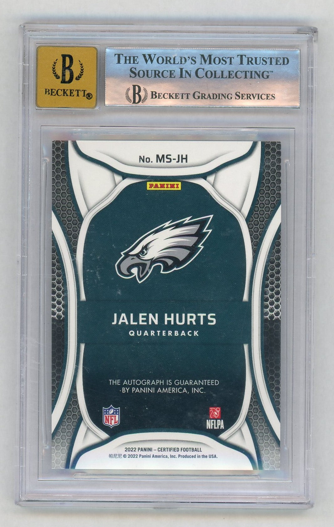 2022 Certified #MS-JH Jalen Hurts Mirror Signature Auto Bronze /20 BGS 9