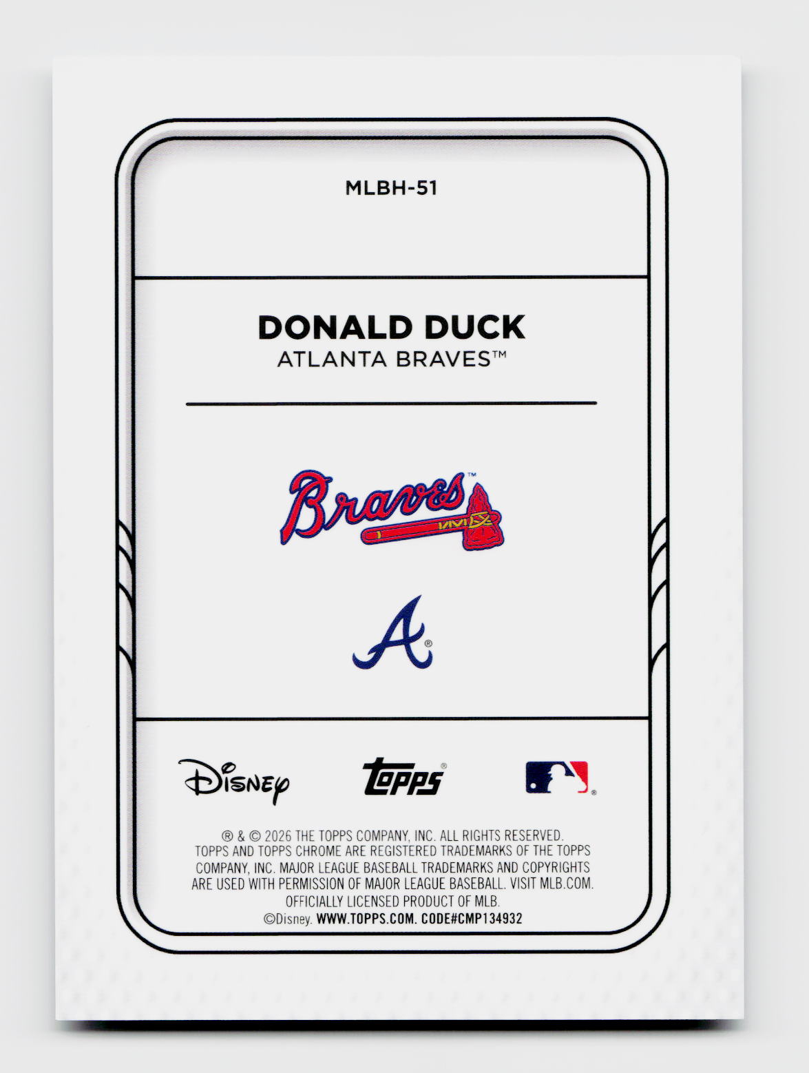 2026 Topps Chrome #MLBH-51 Donald Duck Disney Black Refractor /10 Atlanta Braves