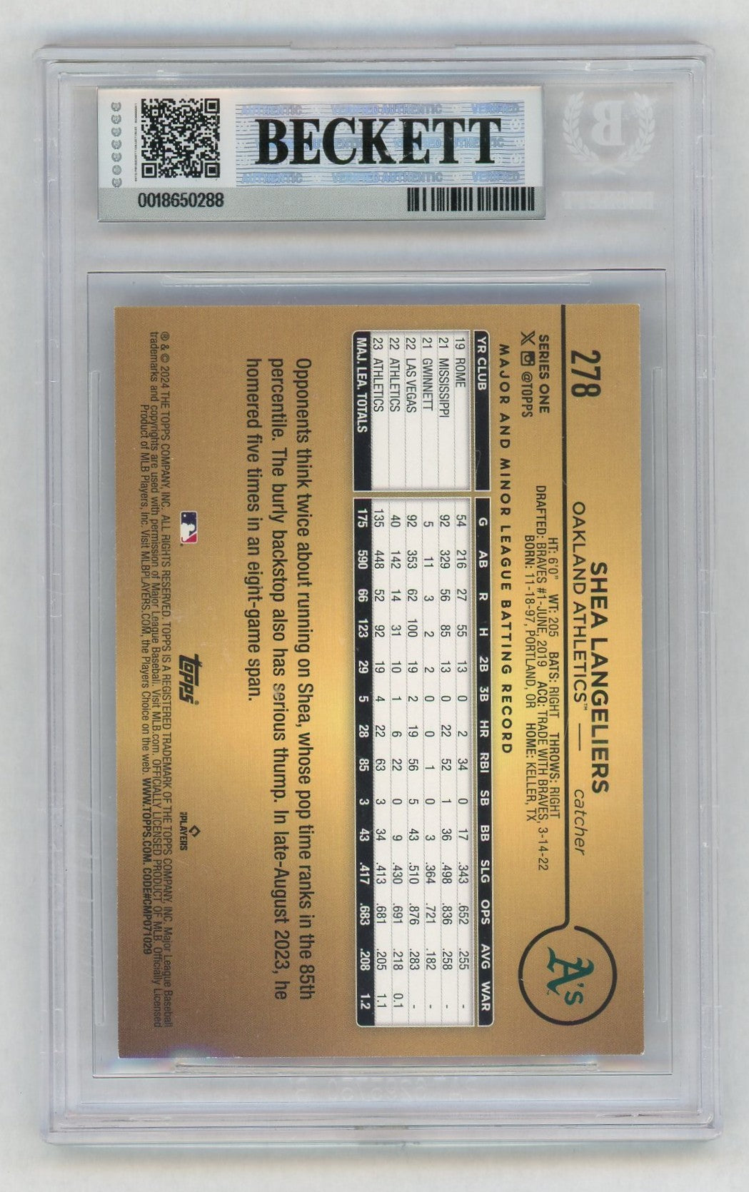 2024 Topps #278 Shea Langeliers Golden Mirror Image Variation SSP BGS 8.5