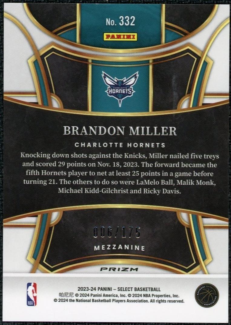 2023 Select 332 Brandon Miller Purple Shock /175