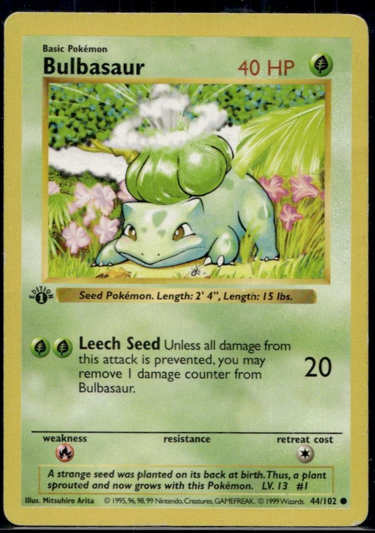 1st Edition Bulbasaur 44/102 Shadowless Base Set 