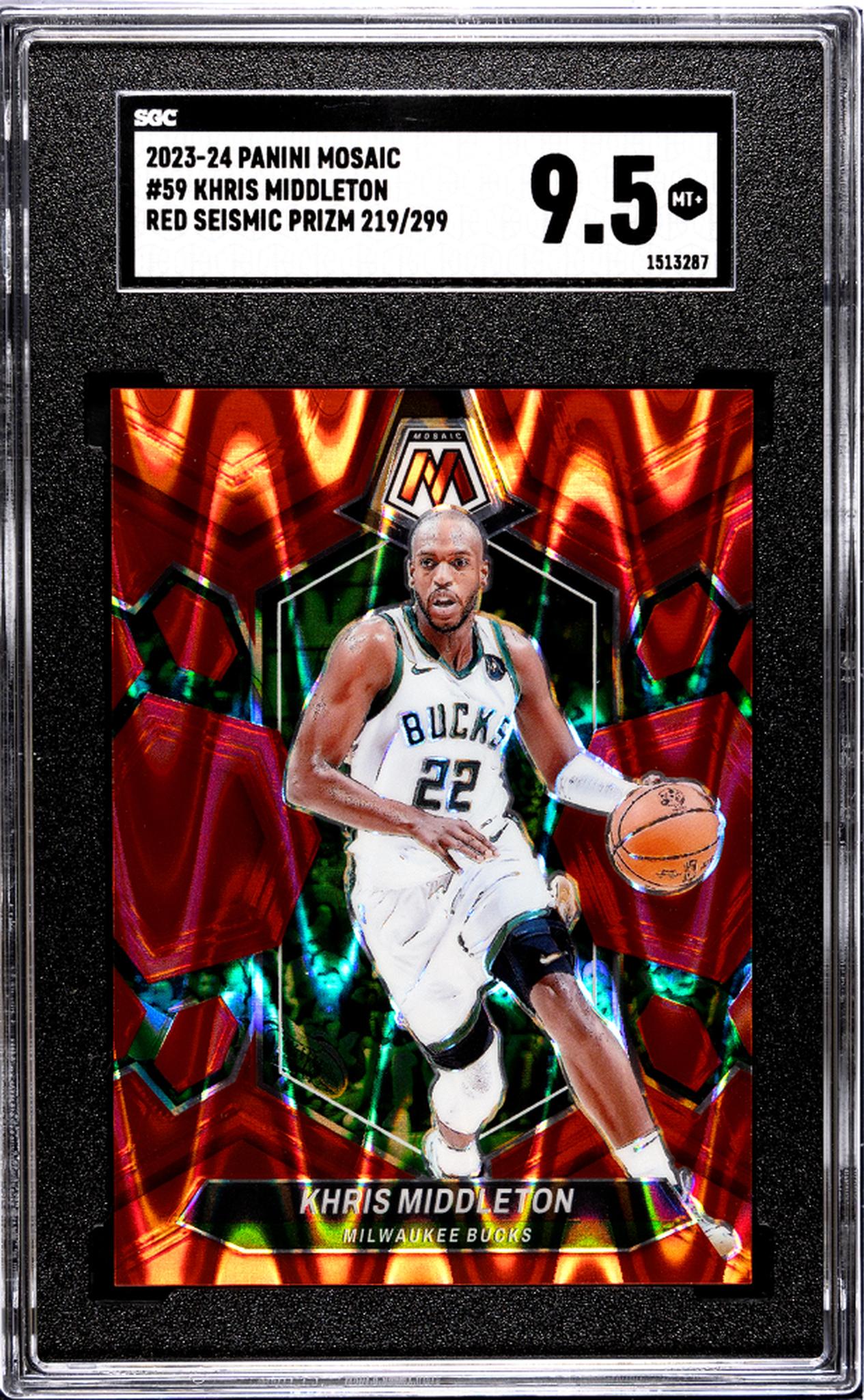 2023-24 Panini Mosaic #59 Khris Middleton Red Seismic Prizm 219/299 SGC 9.5