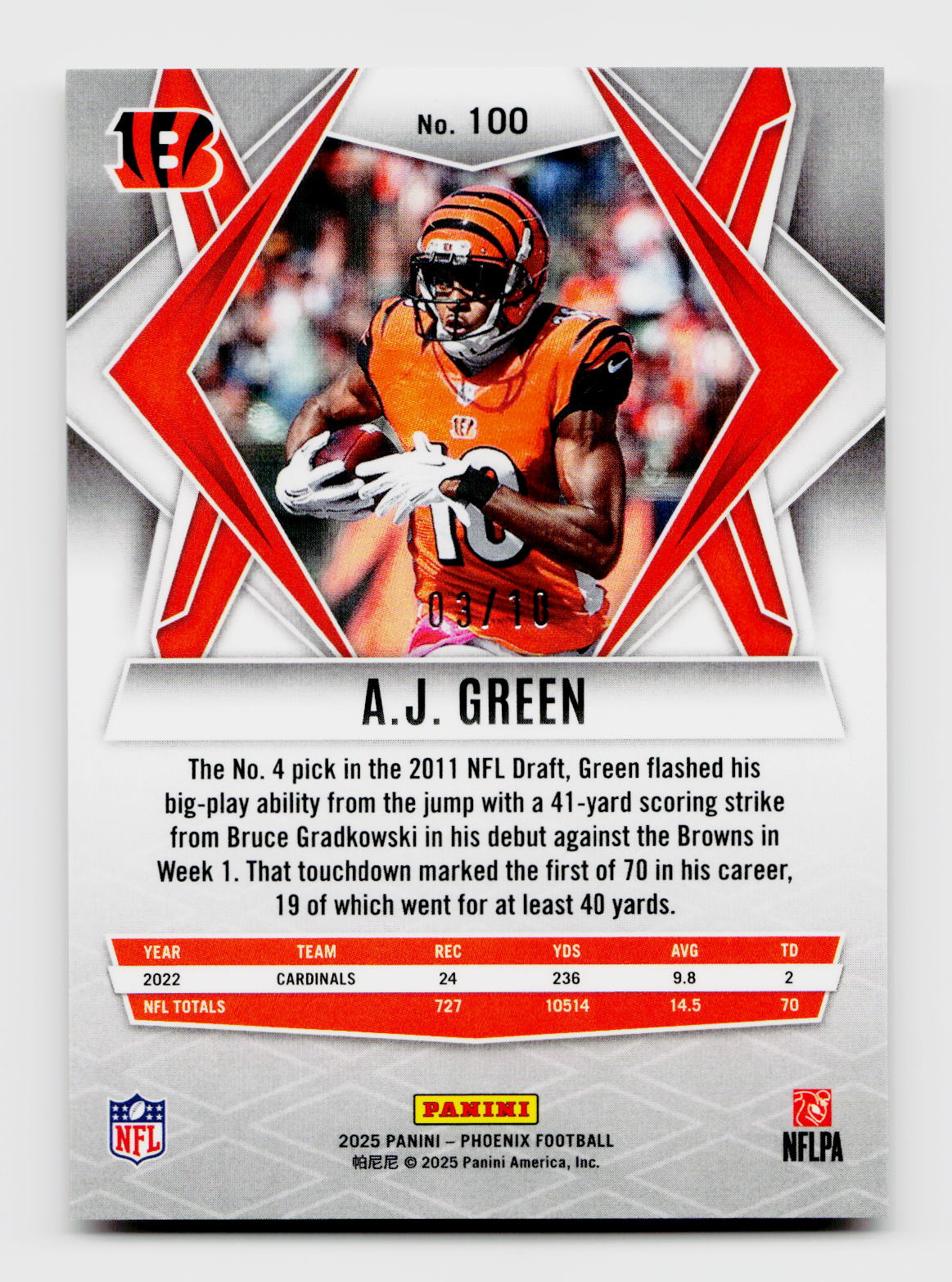 2025 Phoenix #100 A.J. Green Gold /10 SSP