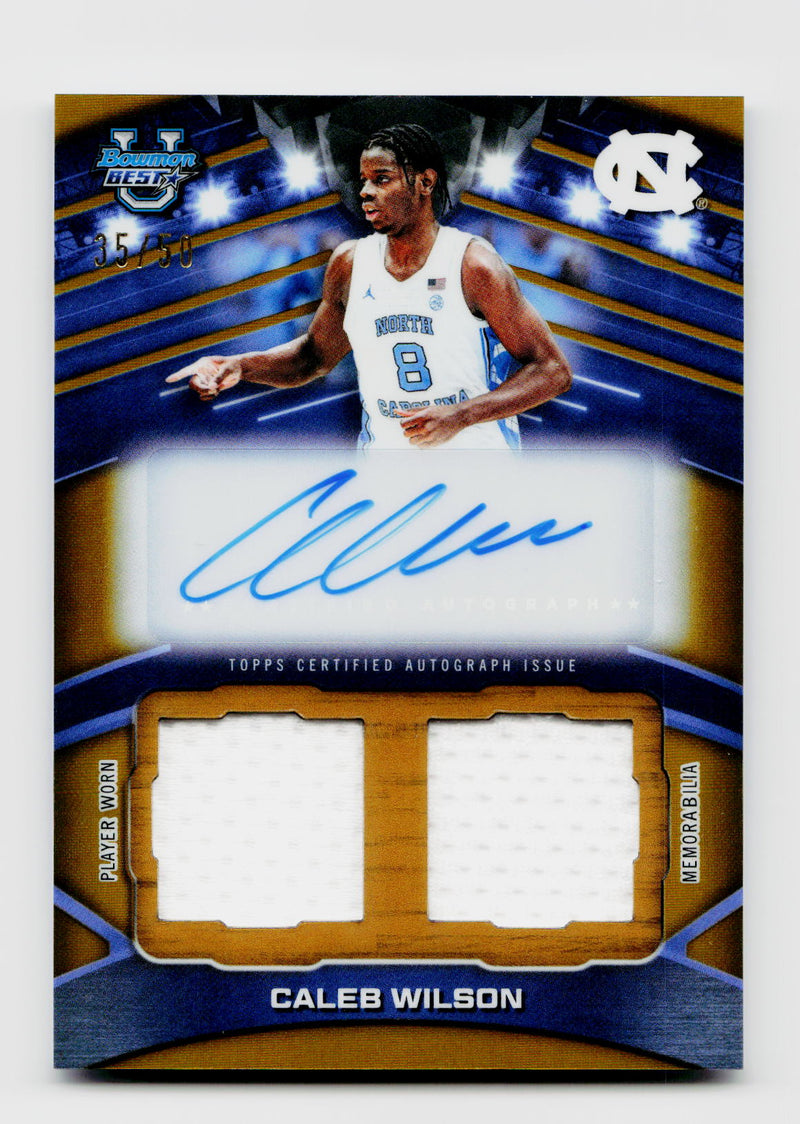2025 Bowman University Chrome #PDA-CW Caleb Wilson Prospect Dual Relic Auto Gold /50