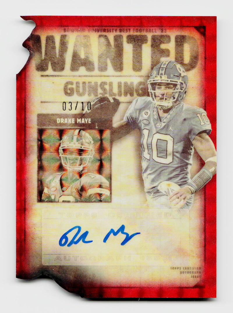 2023 Bowman University Best #GS-DM Drake Maye Gunslingers & Bandits Die-Cut Red SSP Auto /10