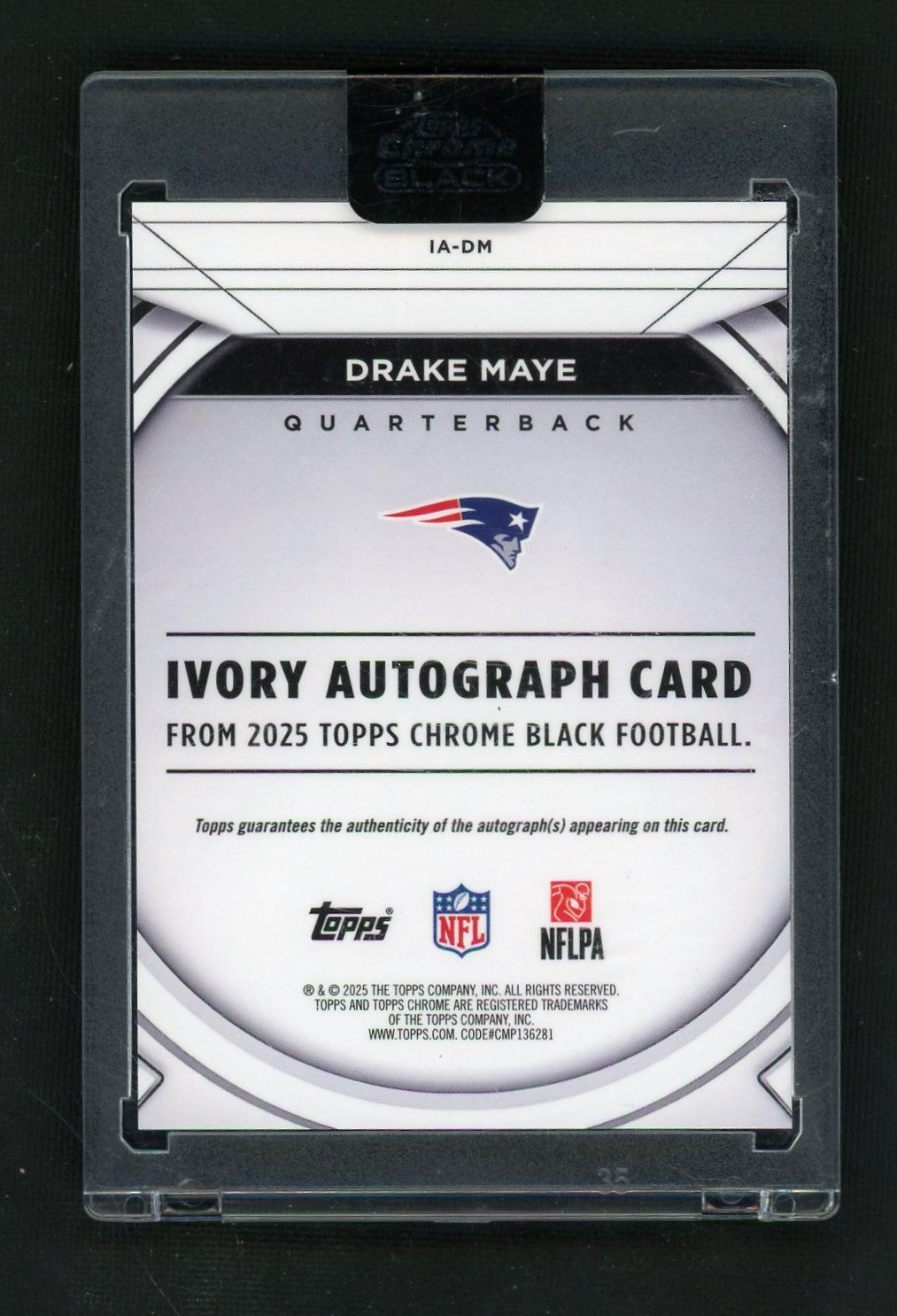 2025 Topps Chrome Black #IA-DM Drake Maye Ivory SSP Auto /50 Sealed