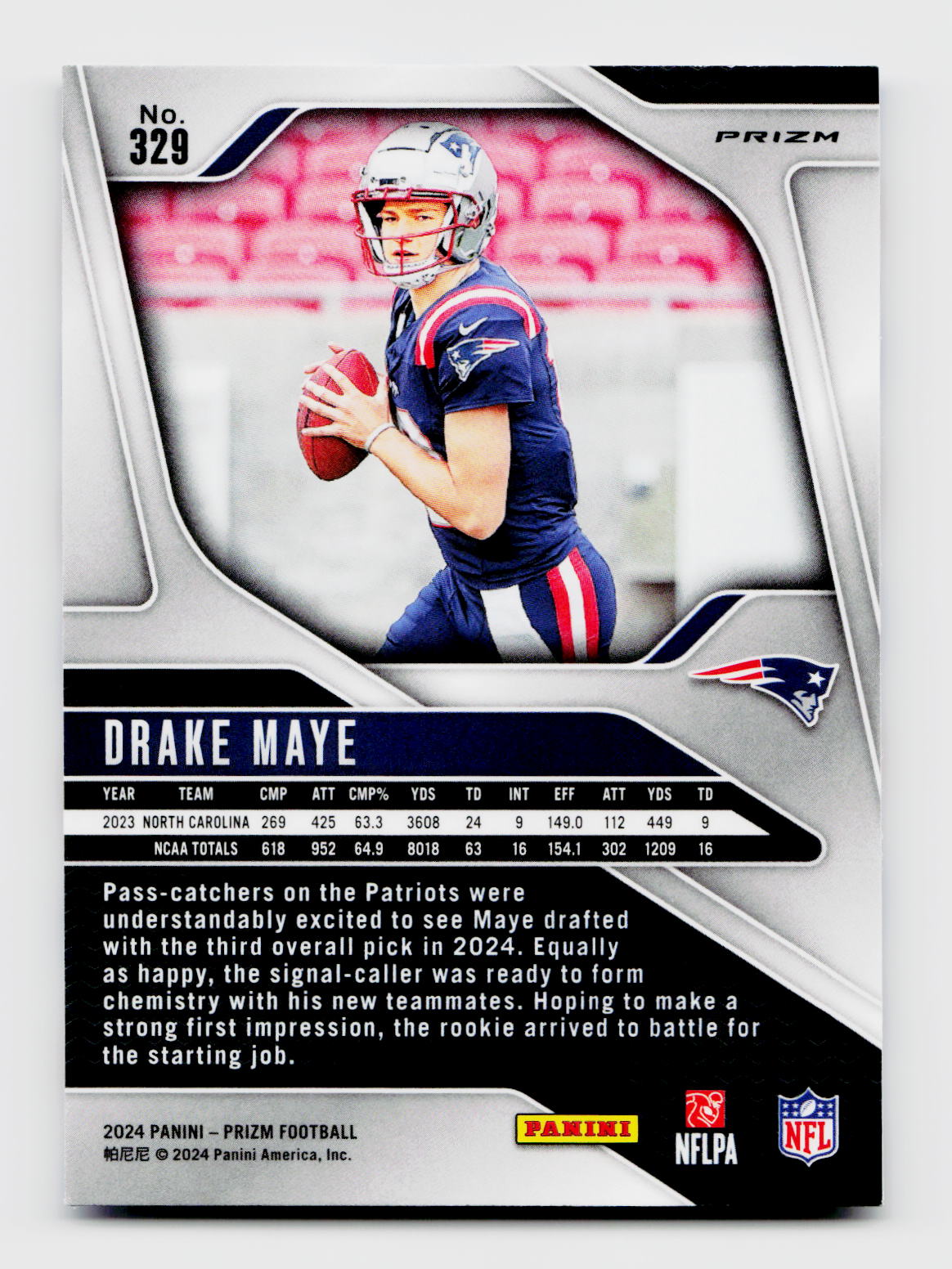 2024 Panini Prizm #329 Drake Maye Red White & Blue Prizm RC