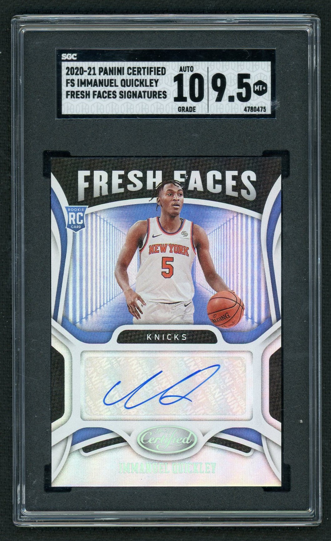 2020 Panini Certified Immanuel Quickley Fresh Faces Auto Rookie RC SGC 9.5
