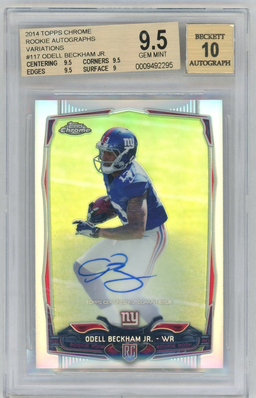 2014 Topps Chrome #117 Odell Beckham Jr. Rookie RC Variation Auto /75 BGS 9.5