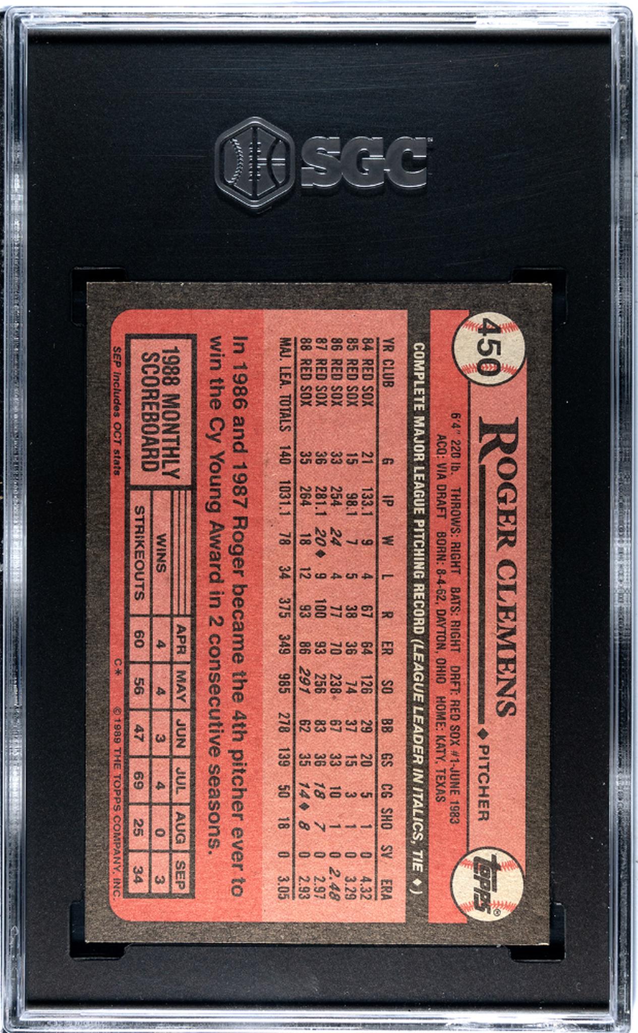 1989 Topps #450 Roger Clemens SGC 8