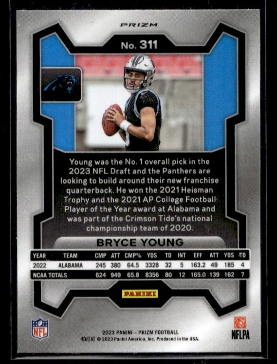 2023 Panini Prizm 311 Bryce Young Rookie Panthers