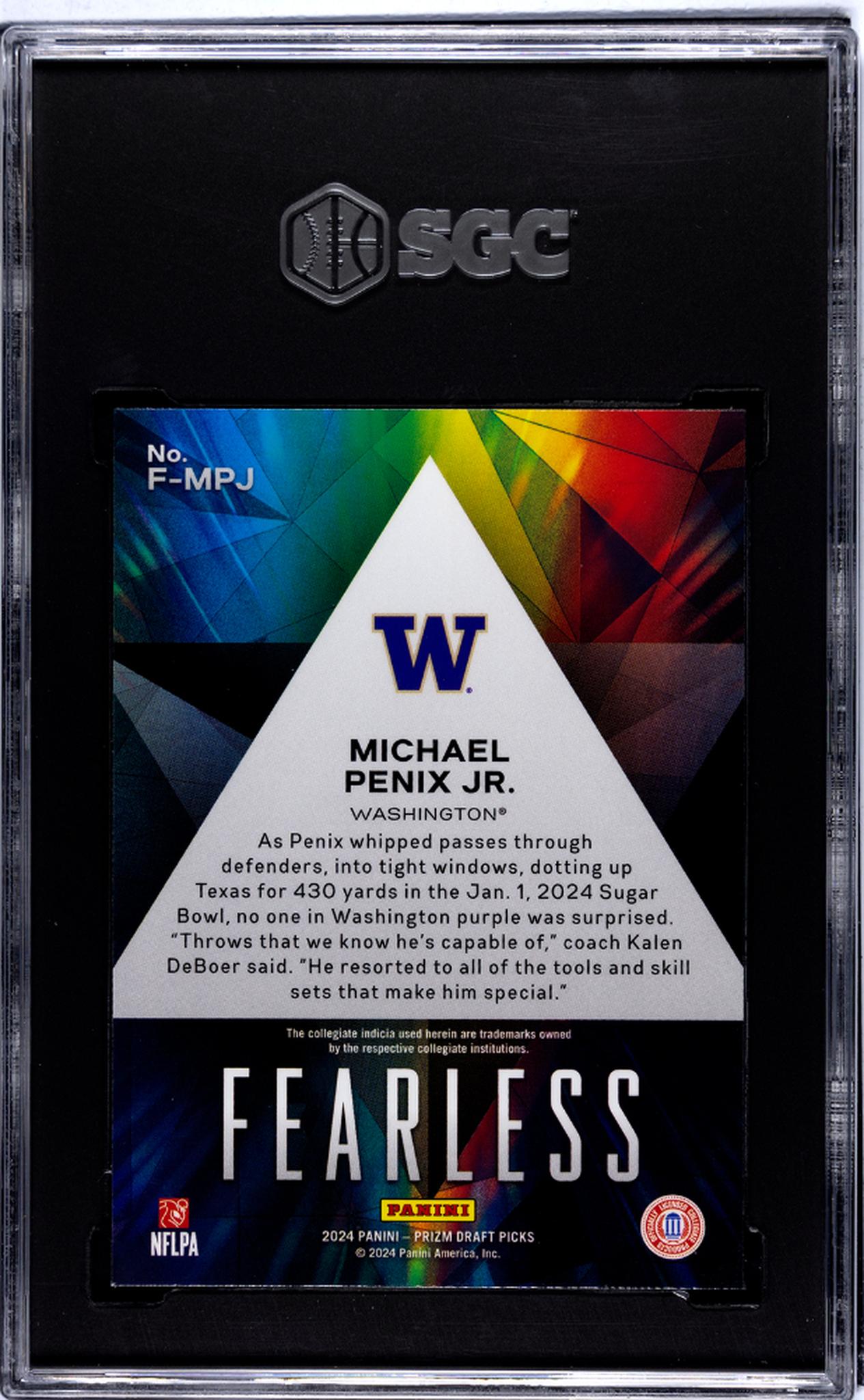 2024 Panini Prizm Draft Picks #F-MPJ Michael Penix Jr. Fearless SGC 8.5