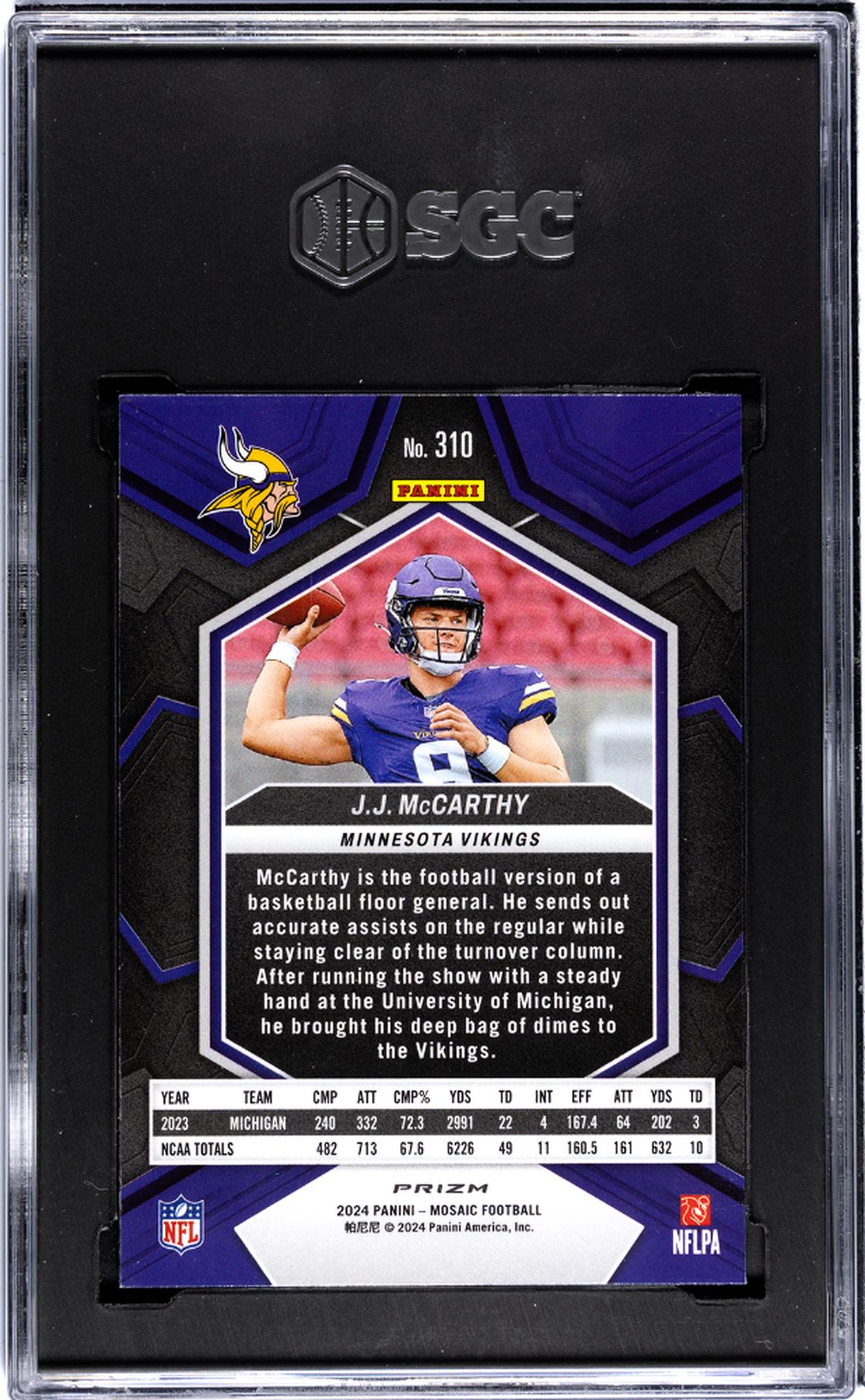 2024 Mosaic #310 J.J. McCarthy Mosaic Prizm SGC 10