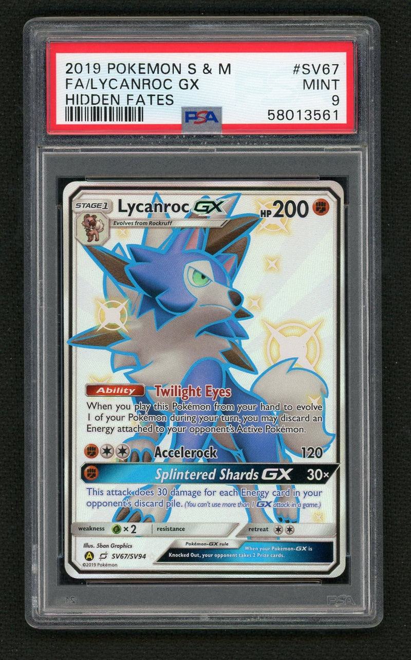 2019 Pokemon Sun and Moon Hidden Fates Lycanroc Gx #SV67 PSA 9