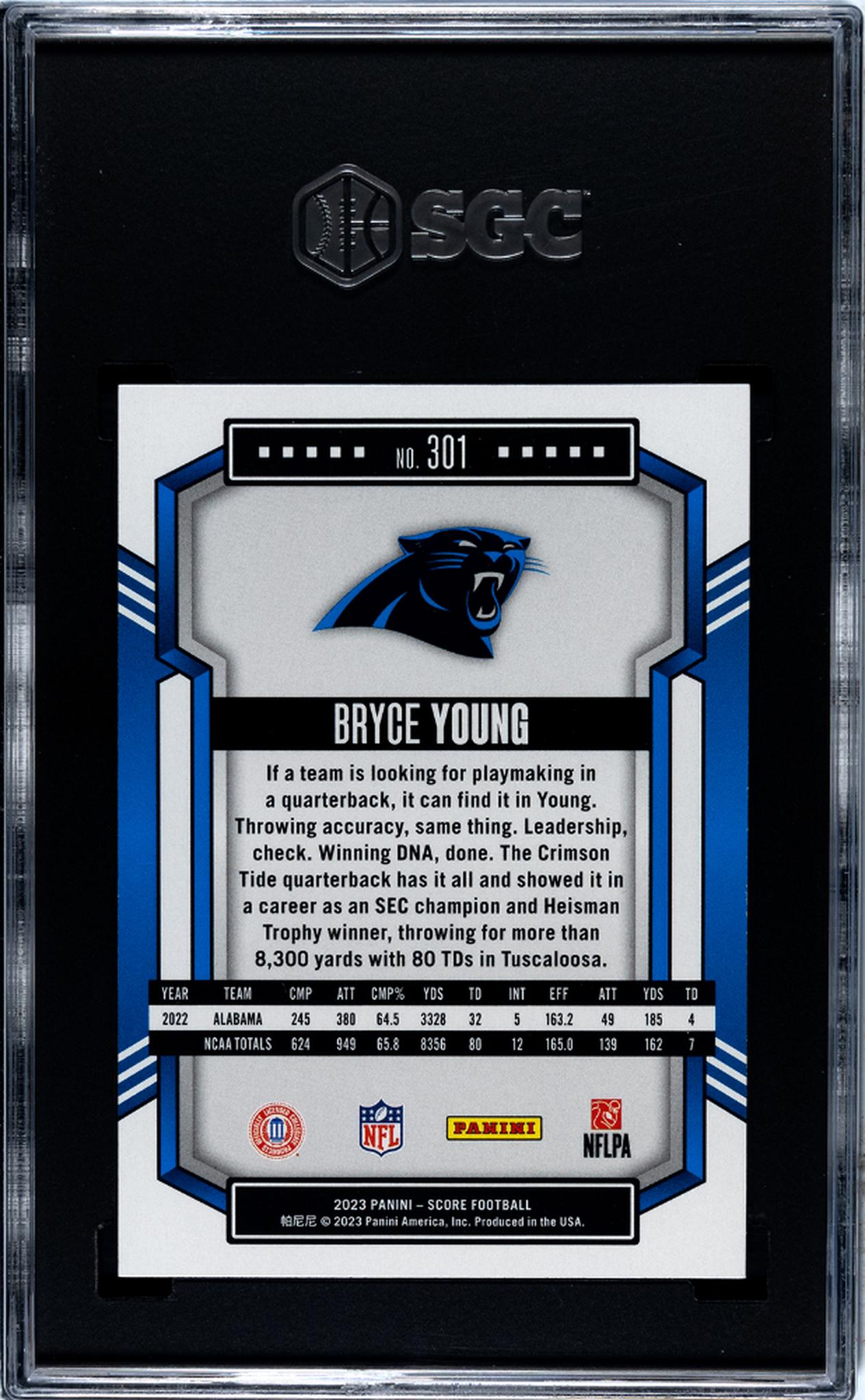 2023 Panini Score #301 Bryce Young SGC 10