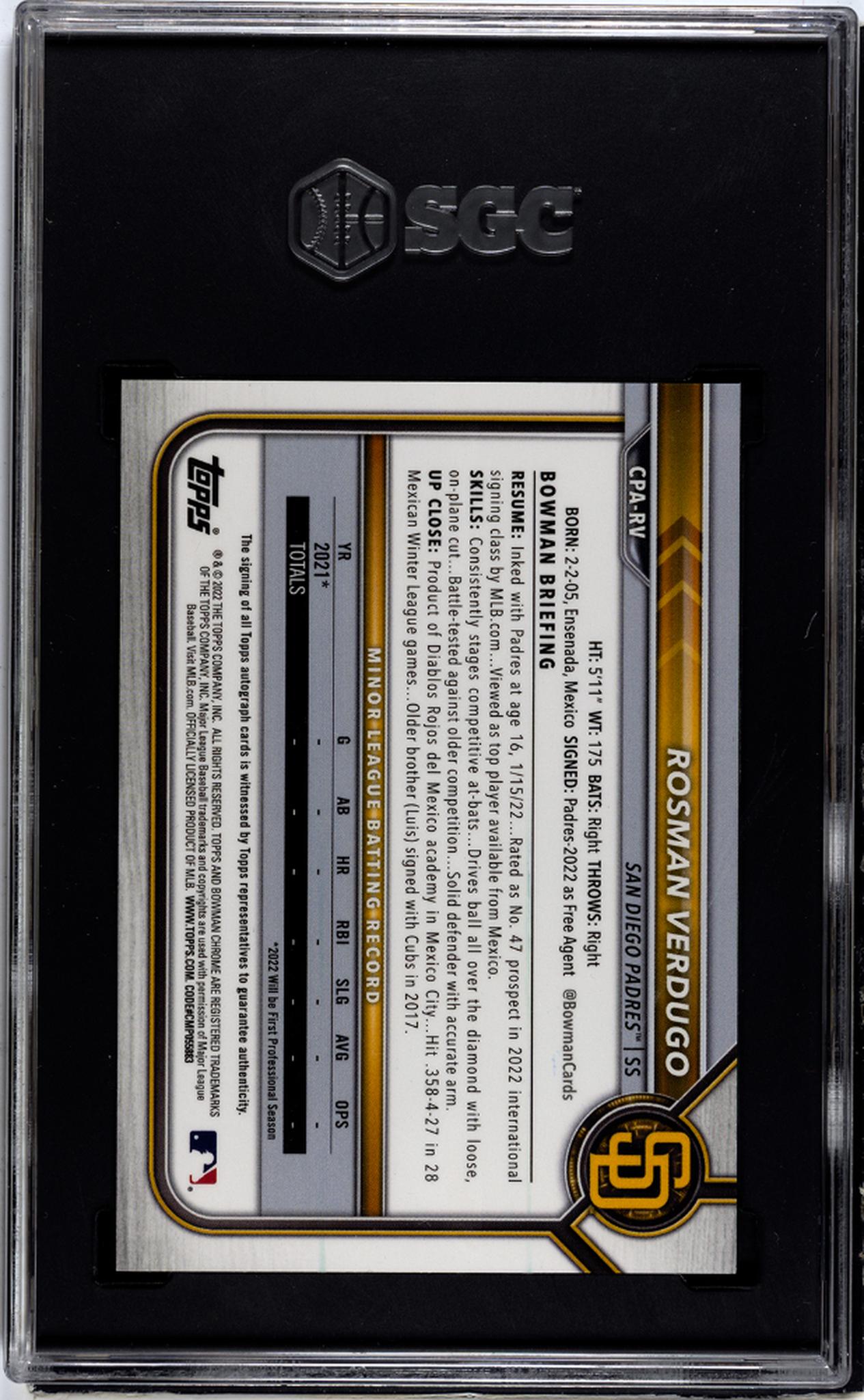 2022 Bowman Chrome #CPA-RV Rosman Verdugo SGC 9.5