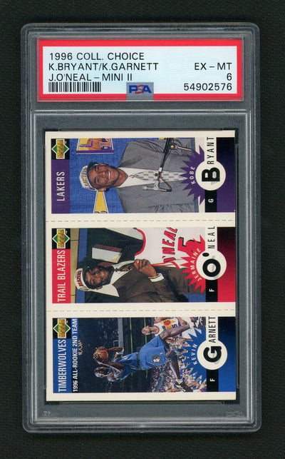 1996 Collector's Choice Mini II Kobe Bryant/Kevin Garnett/Jermaine O'Neal #M129/M155/M39 PSA 6