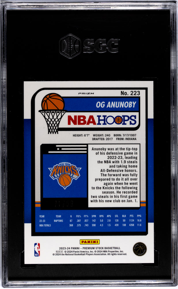 2023-24 Panini Hoops Premium Stock #223 Og Anunoby Red Ice Prizm /99 SGC 10