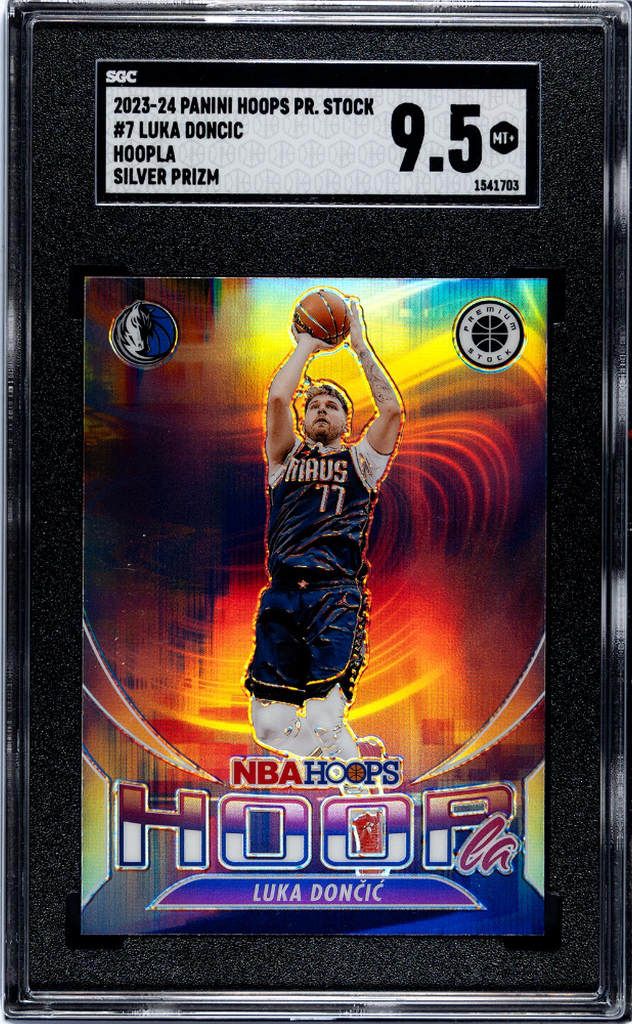 2023-24 Panini Hoops Premium Stock #7 Luka Doncic Hoopla Silver Prizm SGC 9.5