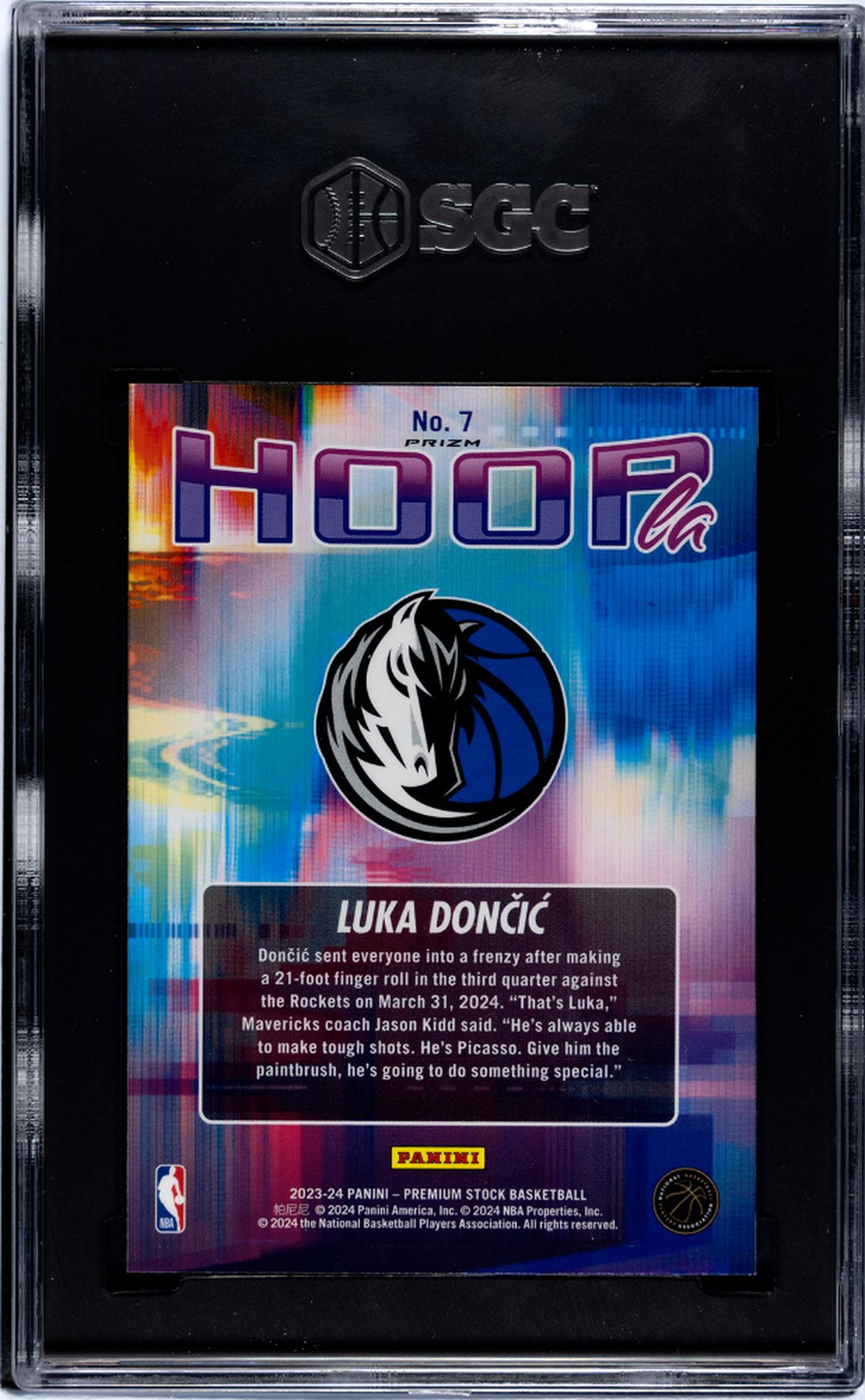 2023-24 Panini Hoops Premium Stock #7 Luka Doncic Hoopla Silver Prizm SGC 9.5