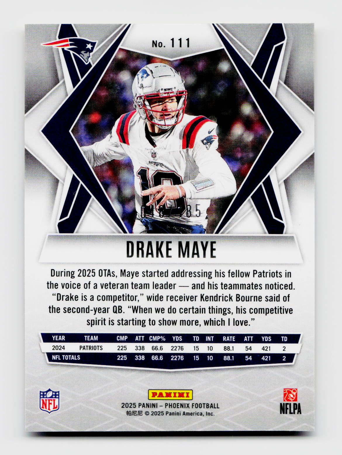 2025 Phoenix #111 Drake Maye Yellow Pyramids Rookie RC /185