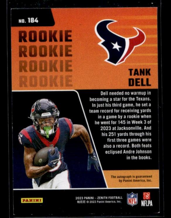 2023 Panini Zenith Red Zone Tank Dell #184 RC Auto