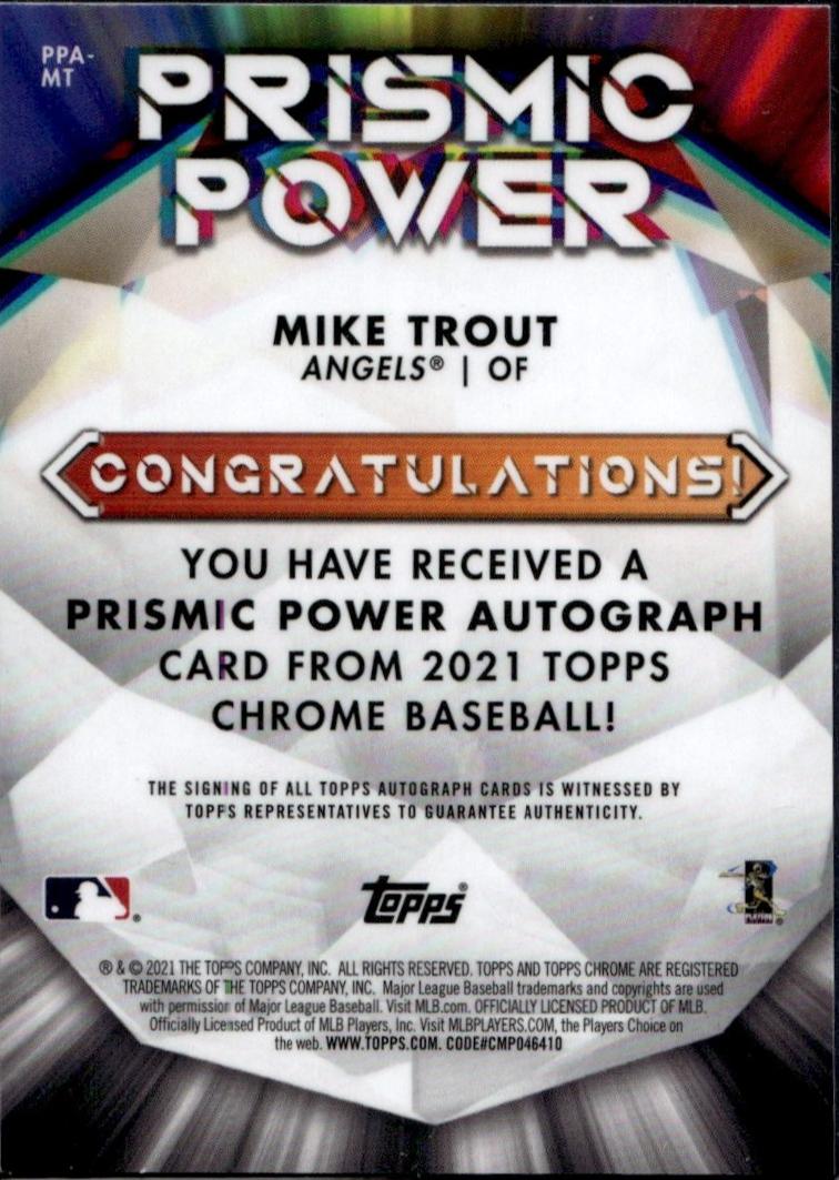 2021 Topps Chrome #PPA-MT Mike Trout Prismic Power /99 Auto Angels