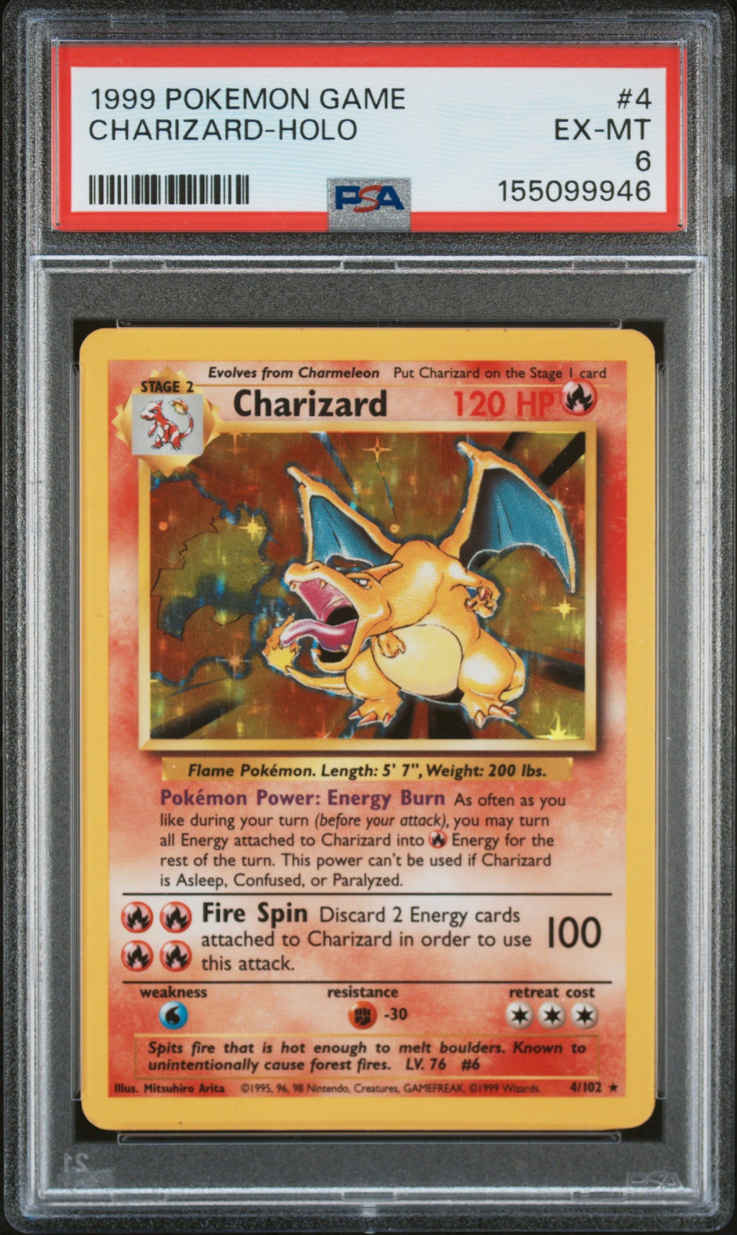 1999 Pokemon Base Set Holo Charizard #4 PSA 6