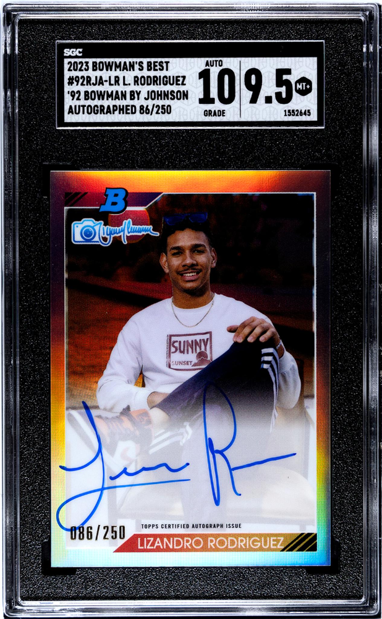 2023 Bowman's Best #92RJA-LR Lizandro Rodriguez '92 Bowman By Randy Johnson Auto. 86/250 SGC 9.5