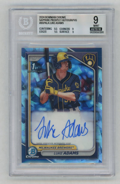 2024 Bowman Chrome Sapphire #BPA-LA Luke Adams 1st Rookie RC Auto BGS 9