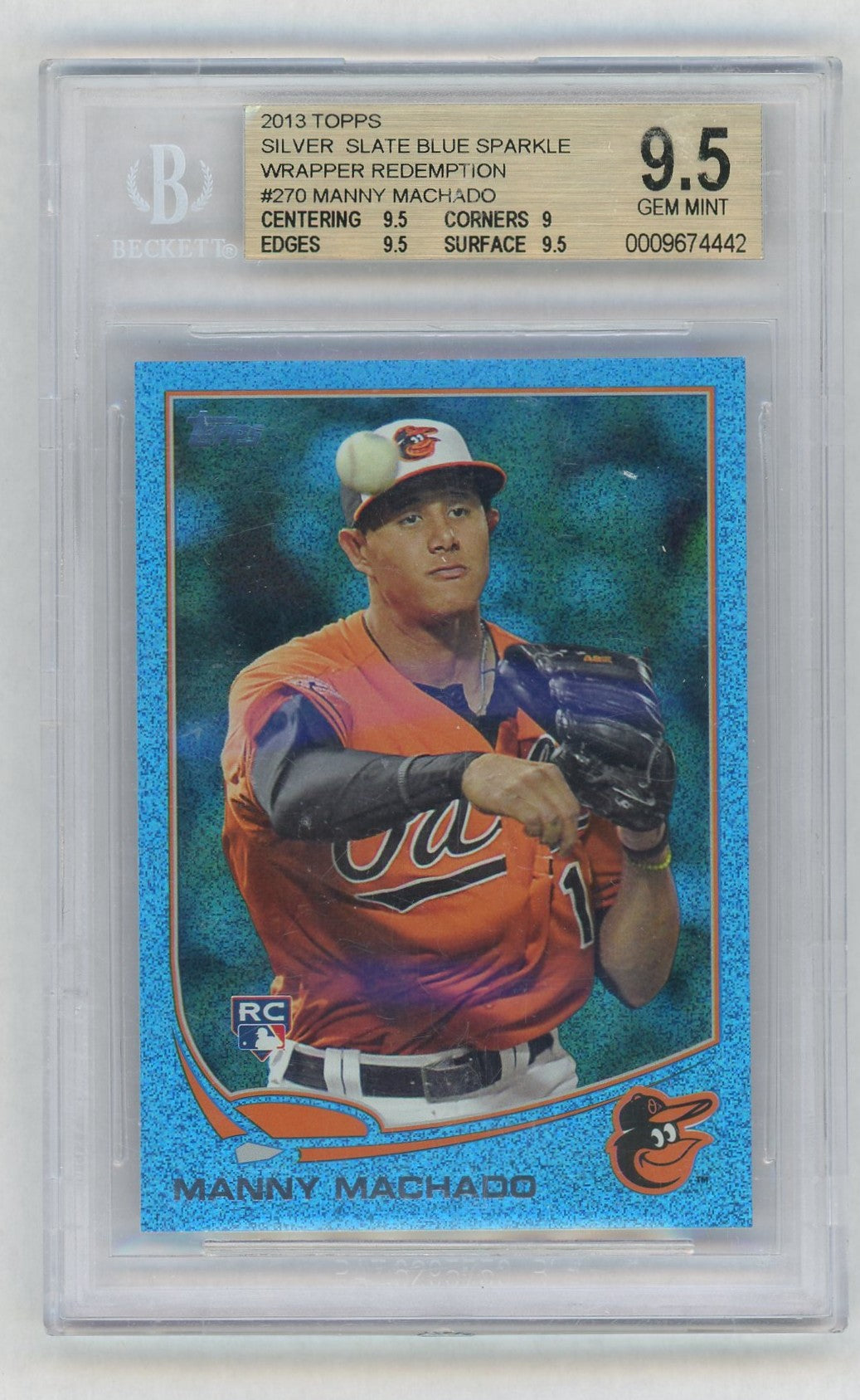 2013 Topps #270 Manny Machado Rookie RC Silver Slate Blue Sparkle Wrapper Redemption SP BGS 9.5