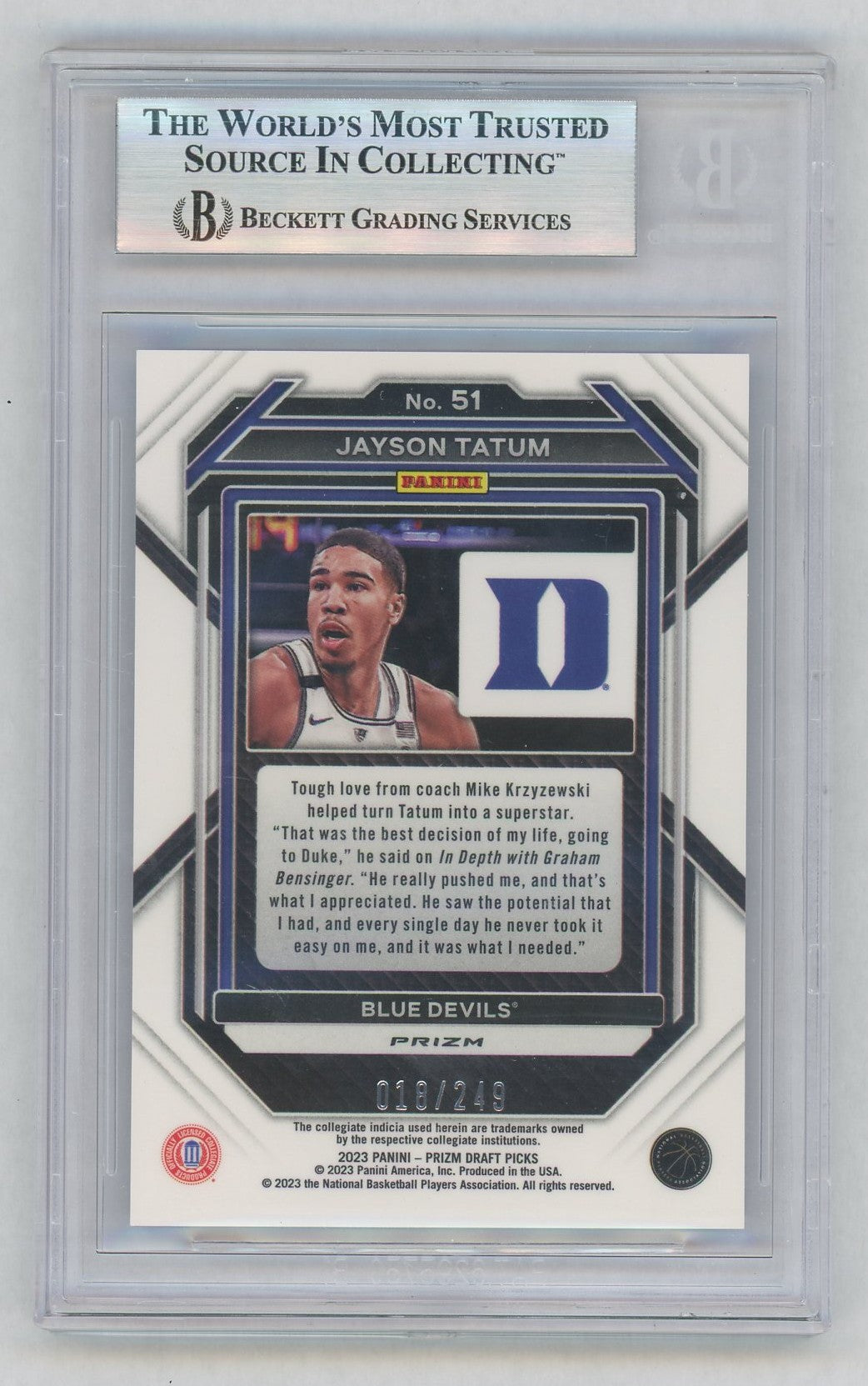2023 Prizm Draft Picks #51 Jayson Tatum Blue Wave /249 BGS 9