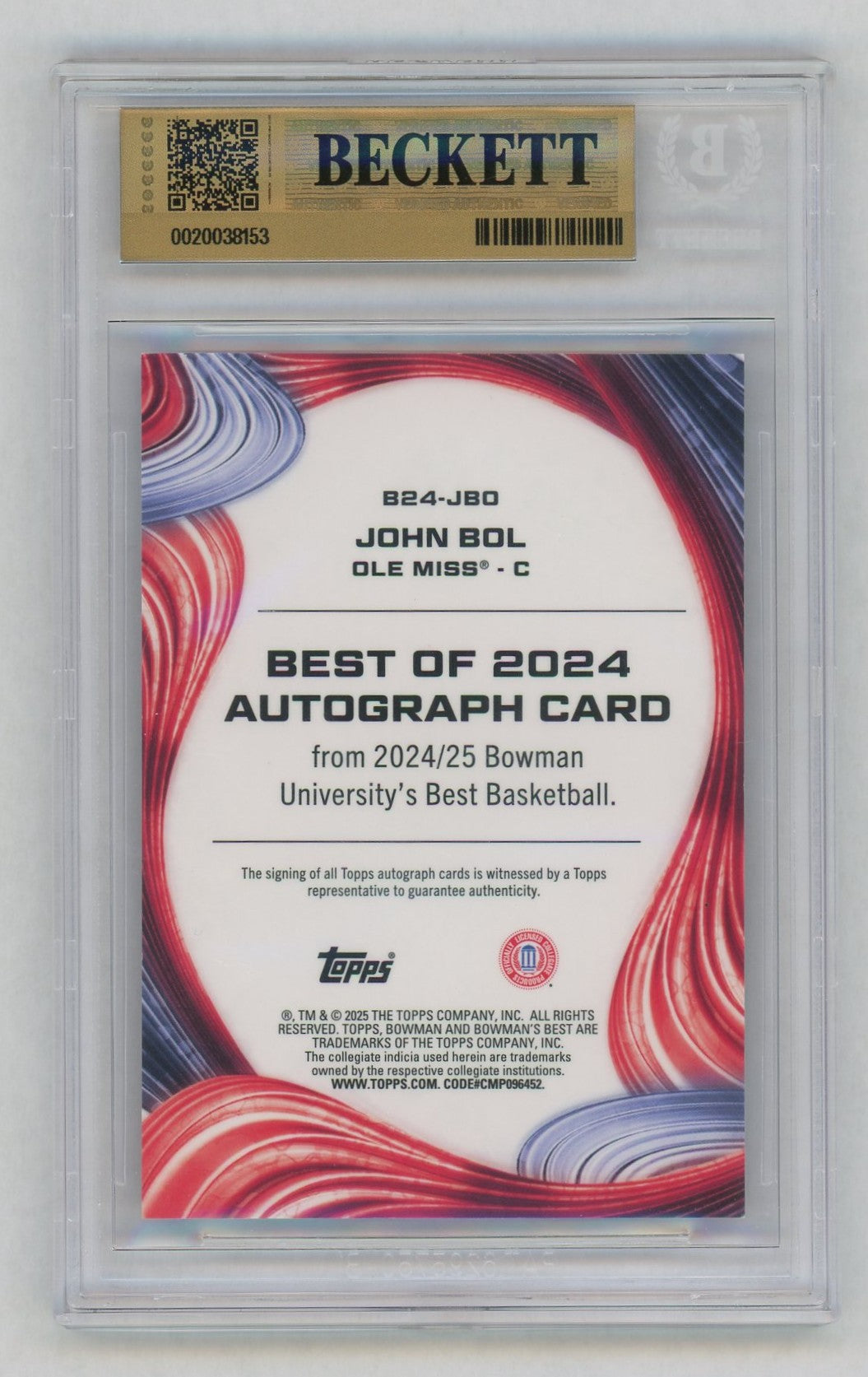 2024 Bowman's Best U John Bol Teal Geometric Auto /15 BGS 9.5