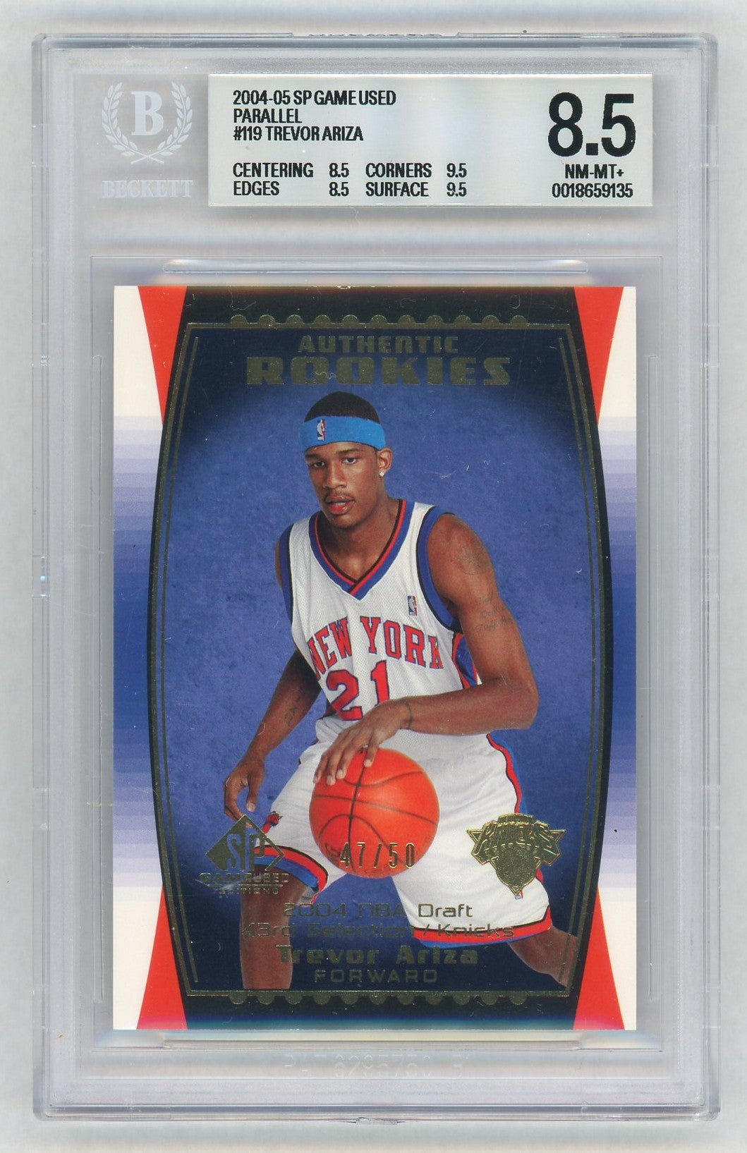 2004 SP Game Used #119 Trevor Ariza Authentic Rookies Parallel RC /50 BGS 8.5