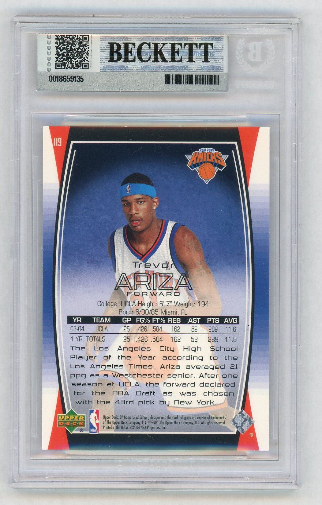 2004 SP Game Used #119 Trevor Ariza Authentic Rookies Parallel RC /50 BGS 8.5