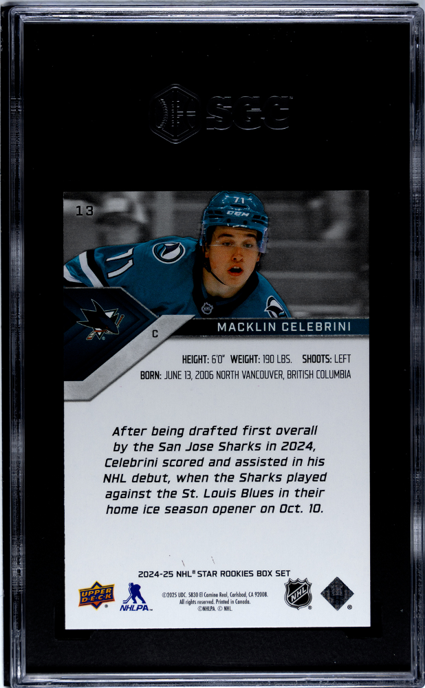 2024 UD Star Rookies #13 Macklin Celebrini Star Rookies SGC 8.5