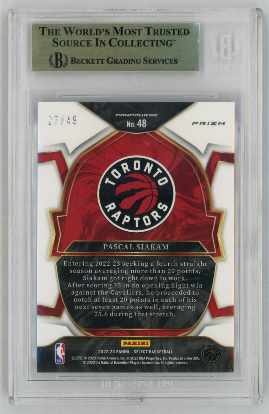 2022-23 Select #48 Pascal Siakam Red Disco /49 BGS 9.5
