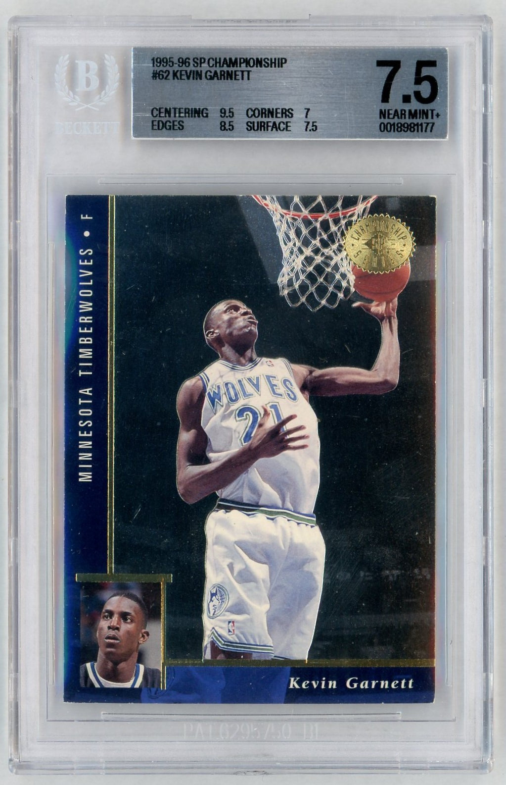 1995-96 SP Championship #62 Kevin Garnett Rookie RC BGS 7.5