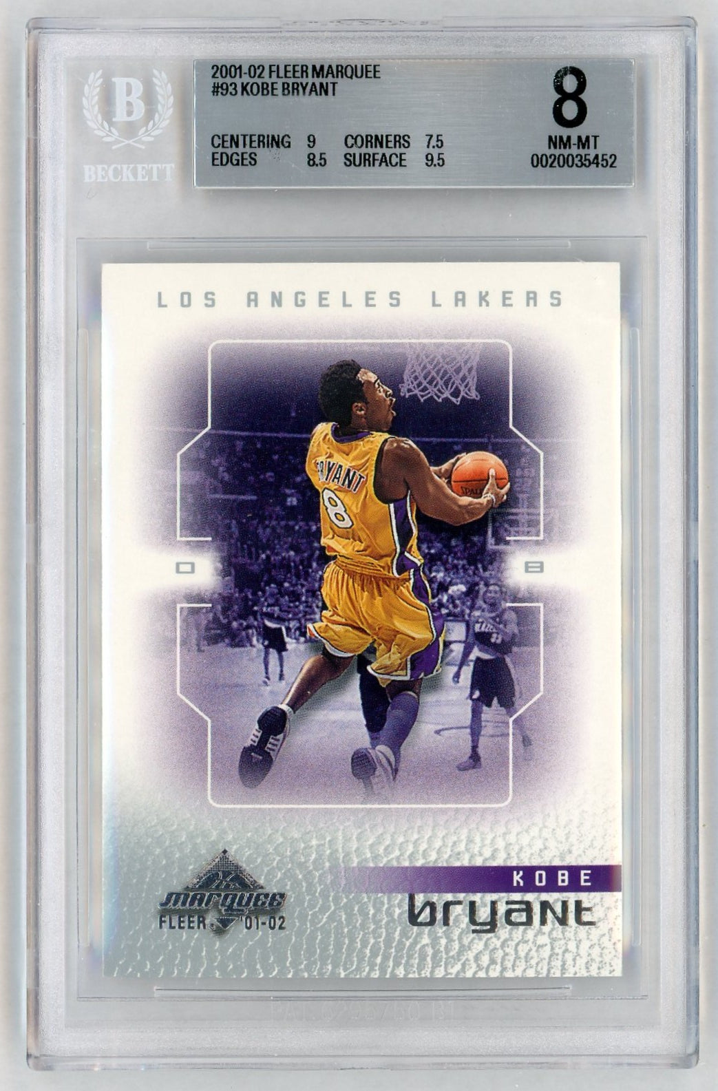 2001-02 Fleer Marquee #93 Kobe Bryant BGS 8