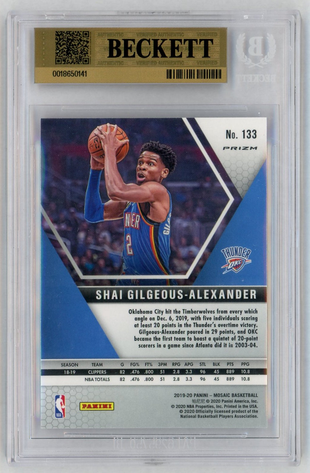 2019 Mosaic #133 Shai Gilgeous-Alexander Pink Camo Prizm BGS 9.5