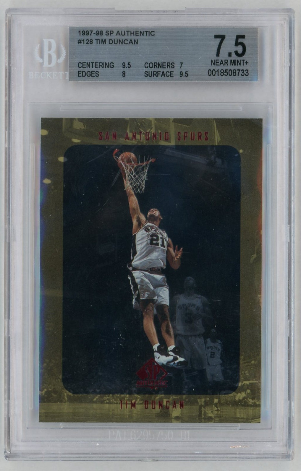 1997 SP Authentic #128 Tim Duncan Rookie RC BGS 7.5