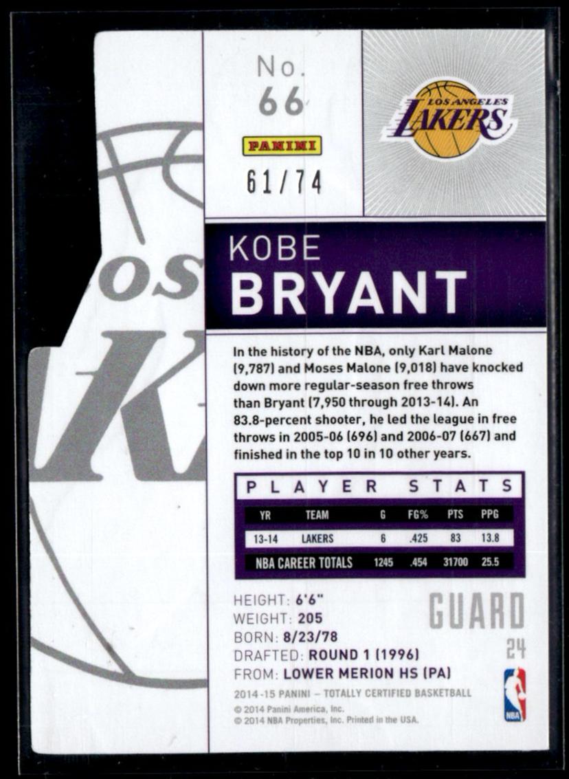 2014 Panini Totally Certified Kobe Bryant #66 /74