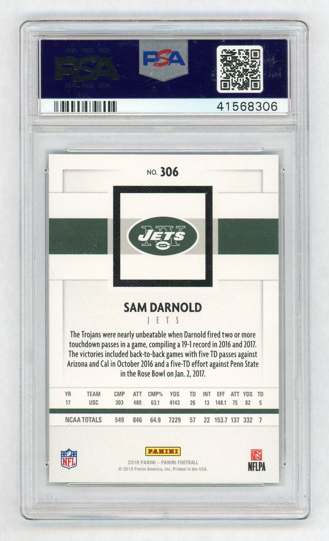2018 Panini Sam Darnold #306 PSA 10