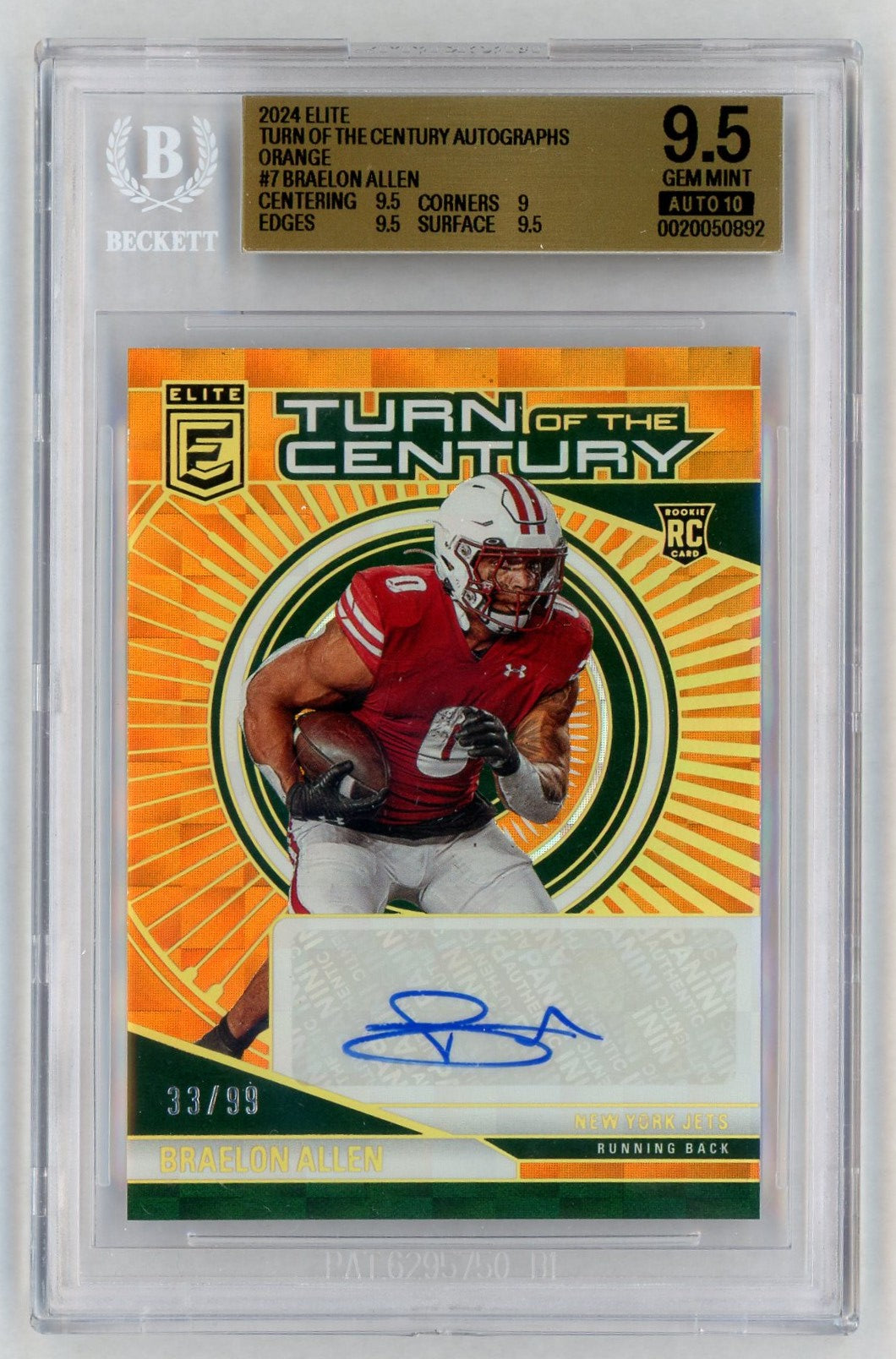 2024 Donruss Elite #TCA-BAL Braelon Allen Rookie RC Turn of the Century Orange Auto /99 BGS 9.5