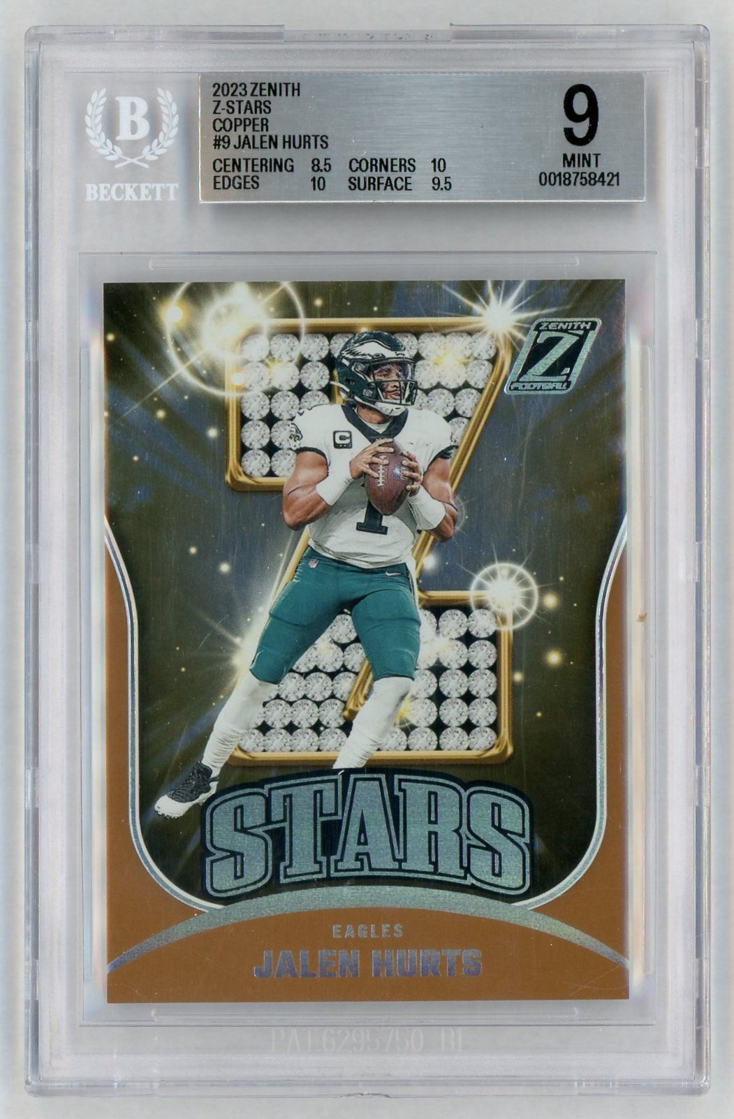 2023 Zenith #9 Jalen Hurts Copper Z-Stars /50 BGS 9